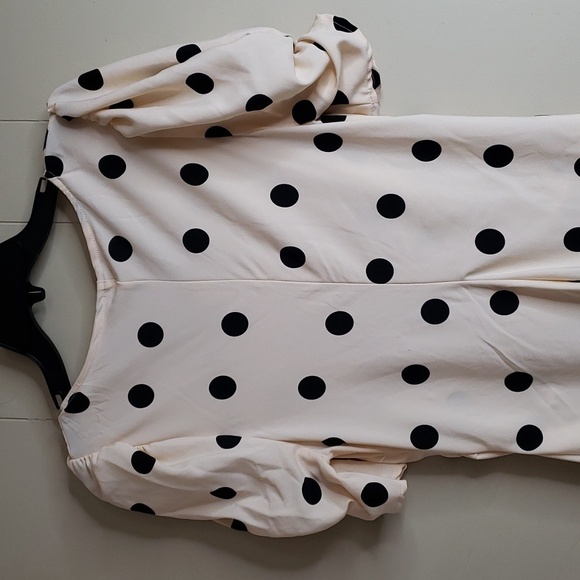 Women's Crepe Short Sleeve Midi Dress A New Day Beige Polka Dot - Picture 9 of 10